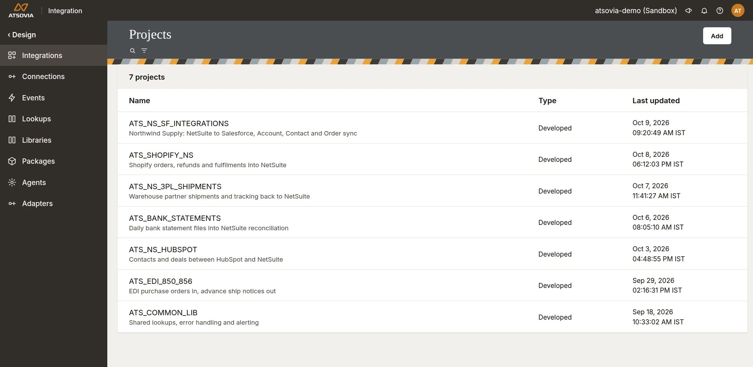 One project per system pair, demo integration account